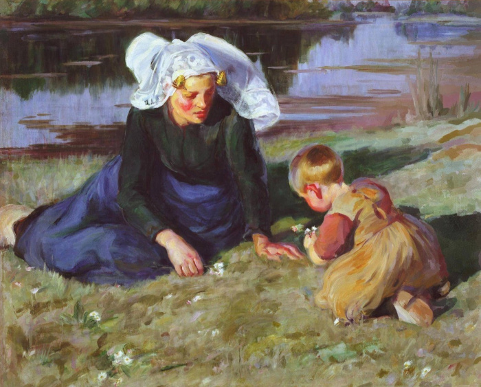Wilhelmina Douglas Hawley, Mother and Child Sitting on the Grass, oil on canvas, Rijsoord, ca. 1892-1900