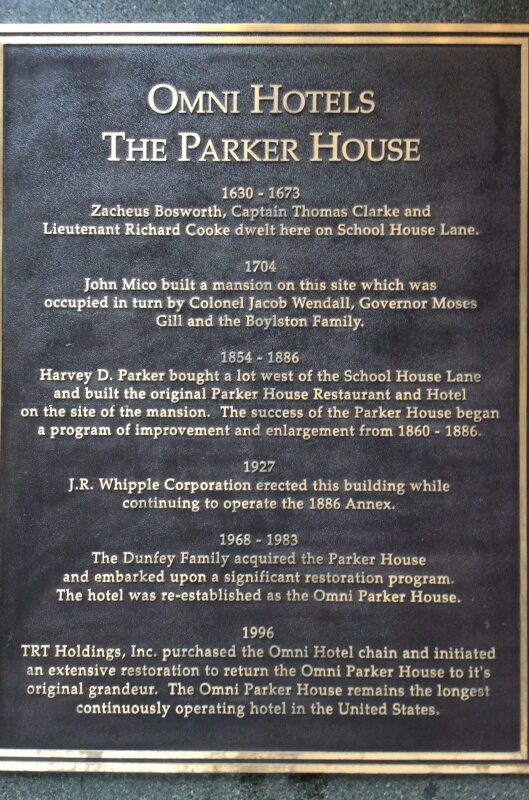 Plaque at Omni Hotels The Parker House, Boston